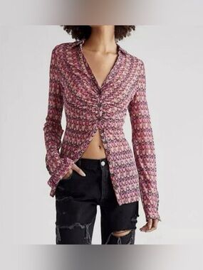 Free People Lucky Mesh Shirt in Berry